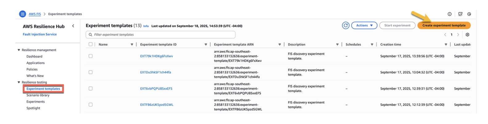 Choose an experiment template. 